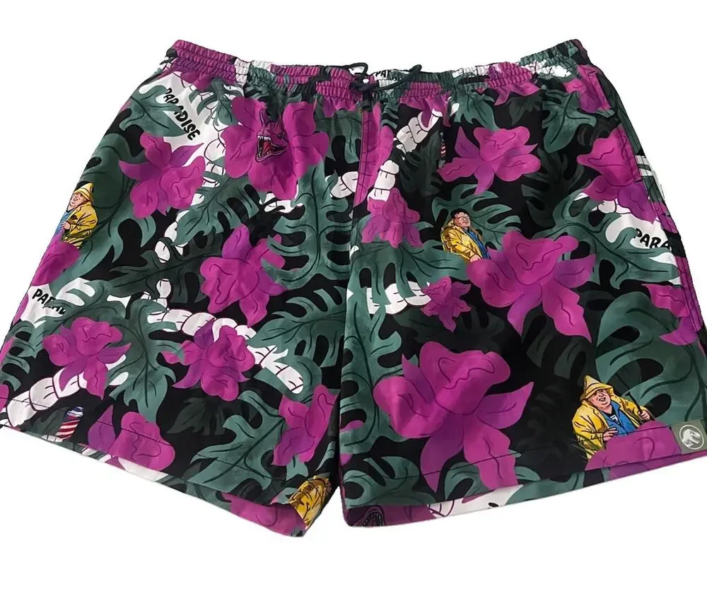 RSVLTS Jurassic Park Dennis Nedry Swim Shorts Mens 2XL Paradise Print Trunks